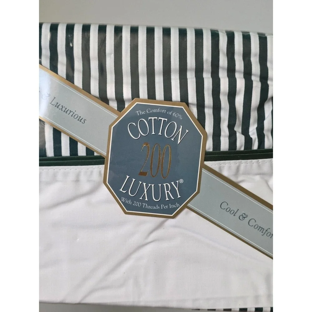 Cotton Luxury 1 Twin Flat Sheet Stripes 200 Threads Classic Green White Soft USA
